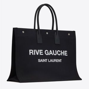 RIVE GAUCHE TOTE BAG IN LINEN & LEATHER